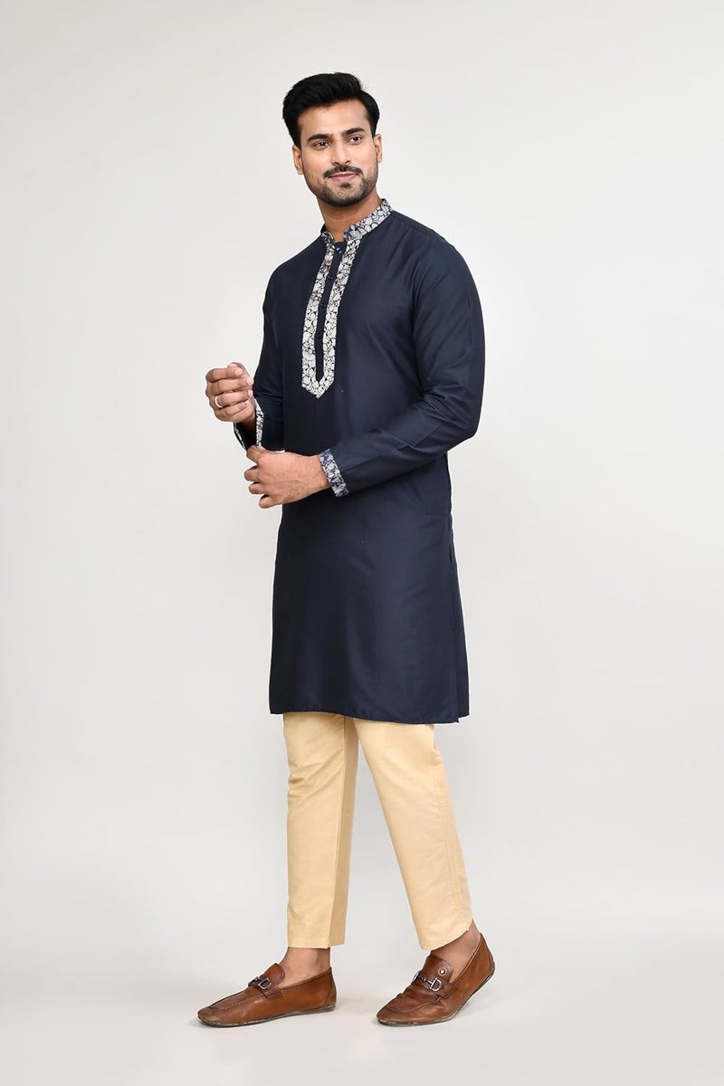 Polyfab Hathkargha Men’s Cotton Kurta & Pyajama Set with Embroidered Neck & Cuff - Traditional Ethnic Wear for Festivals & Weddings - Image 3