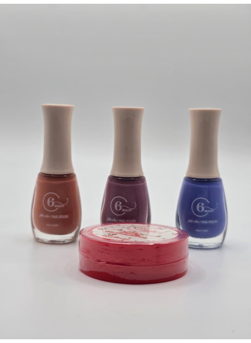 6 BEAUTY Beauty Nail Care Set –3 Nail Polishes + Solid Nail Polish - Image 2