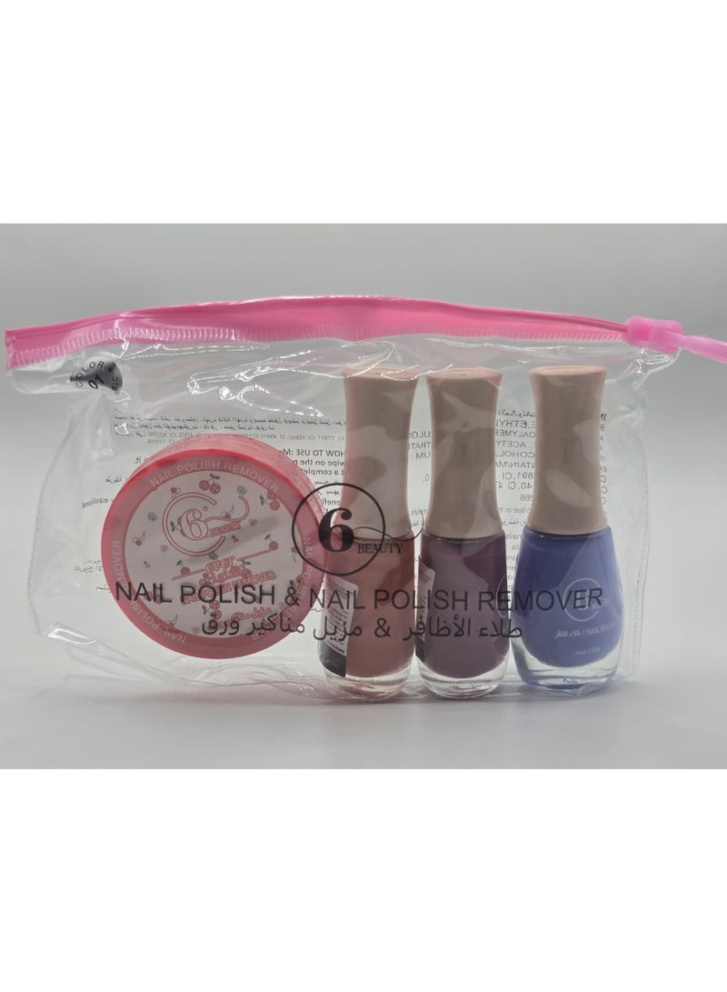 6 BEAUTY Beauty Nail Care Set –3 Nail Polishes + Solid Nail Polish - Image 4