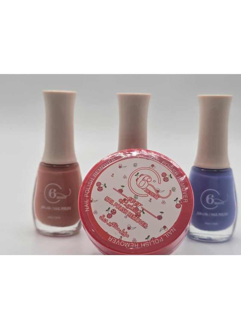 6 BEAUTY Beauty Nail Care Set –3 Nail Polishes + Solid Nail Polish - Image 1