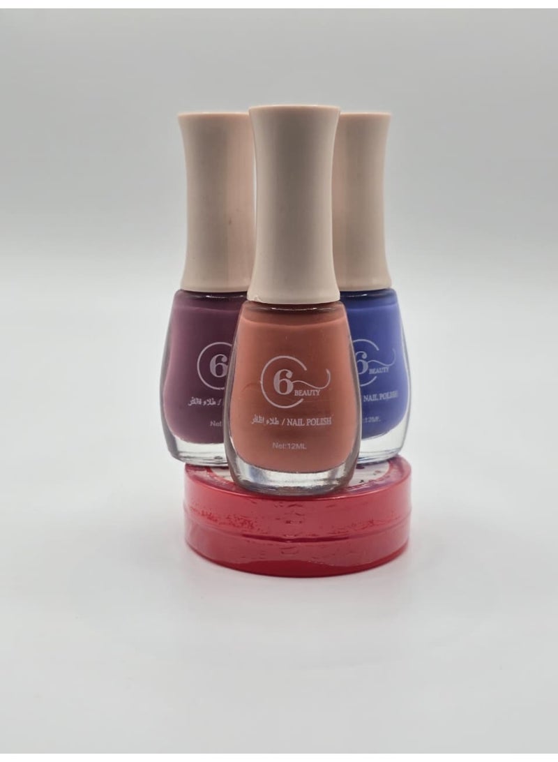 6 BEAUTY Beauty Nail Care Set –3 Nail Polishes + Solid Nail Polish - Image 3