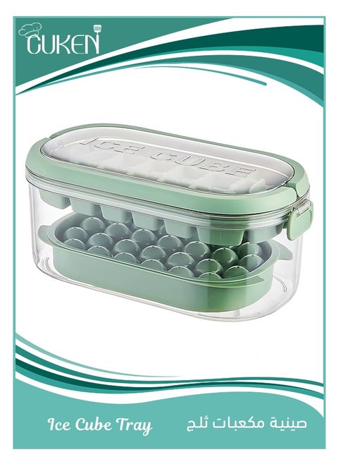 Ice Cube Tray, Easy Release 28pieces Cube Molds and 26pieces Circle Ball Ice Trays Bpa Free Stackble Spill Resistant Removable Molds with Portable Storage Ice Bucket, Ice Scoop Green