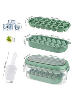 Cuken Ice Cube Tray, Easy Release 28pieces Cube Molds and 26pieces Circle Ball Ice Trays Bpa Free Stackble Spill Resistant Removable Molds with Portable Storage Ice Bucket, Ice Scoop Green  - Image 2