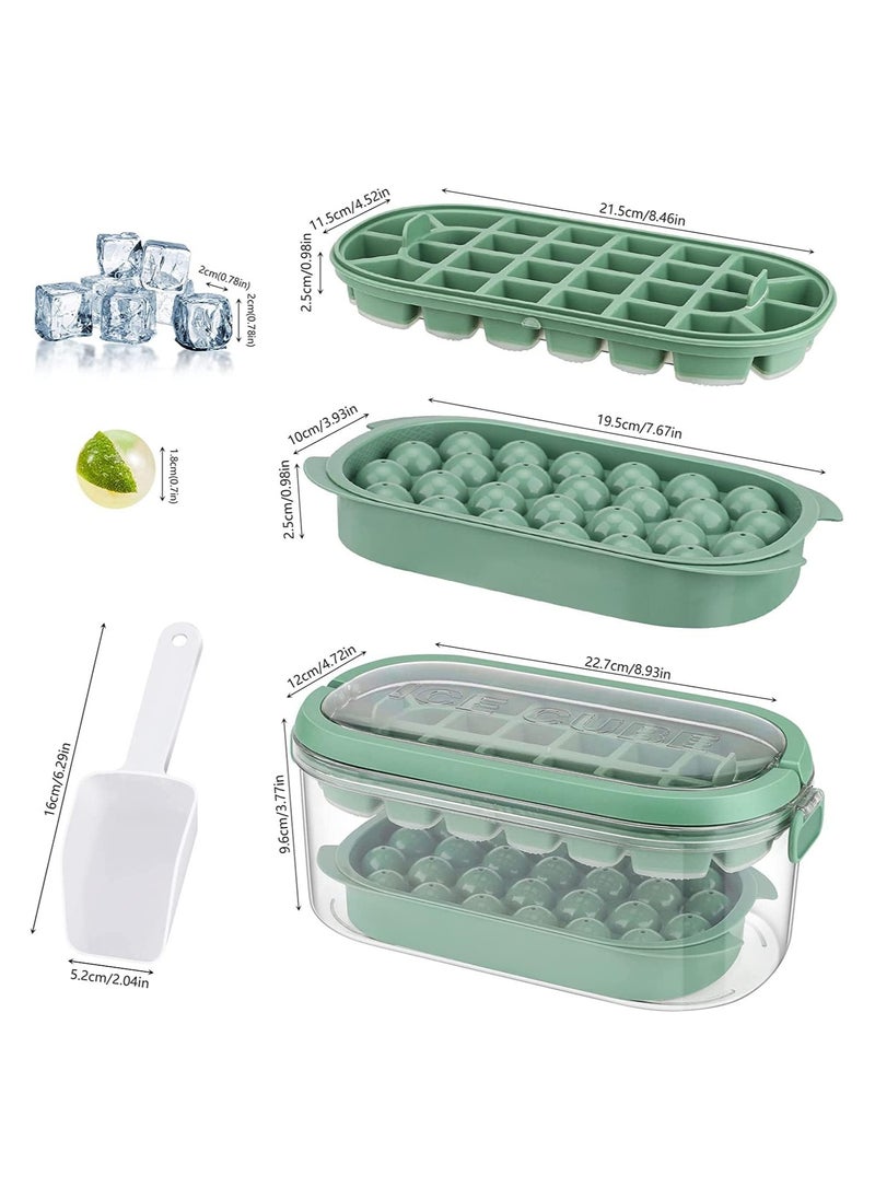 Cuken - Ice Cube Tray, Easy Release 28pieces Cube Molds and 26pieces Circle Ball Ice Trays Bpa Free Stackble Spill Resistant Removable Molds with Portable Storage Ice Bucket, Ice Scoop Green - Image 1