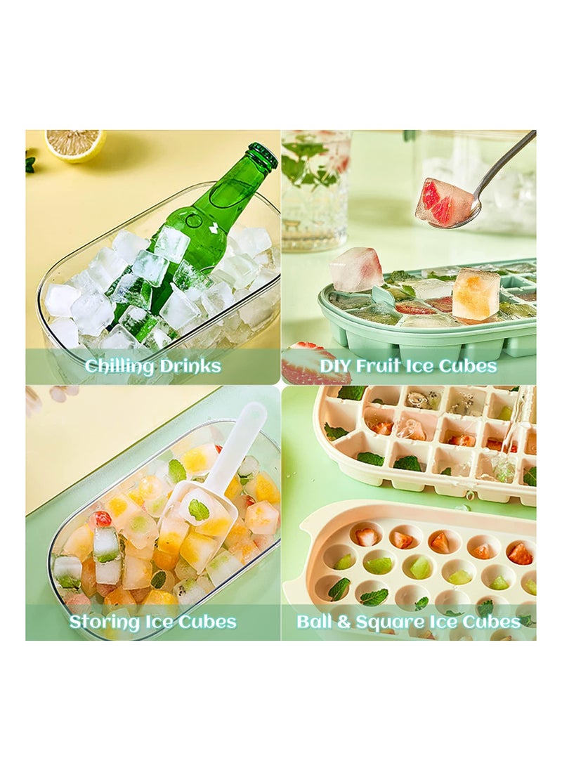 Cuken - Ice Cube Tray, Easy Release 28pieces Cube Molds and 26pieces Circle Ball Ice Trays Bpa Free Stackble Spill Resistant Removable Molds with Portable Storage Ice Bucket, Ice Scoop Green - Image 1