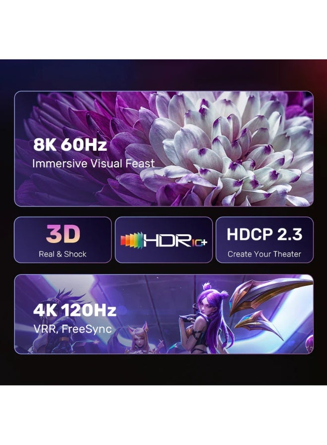 UNITEK DisplayPort 1.4 to HDMI 2.1 8K Cable – Supports 8K@60Hz, Dolby Atmos, HDCP 2.3, Active HDR – Nylon Braided, High-Speed Video & Audio Transmission, 1.8M.(V1610A01) - Image 3