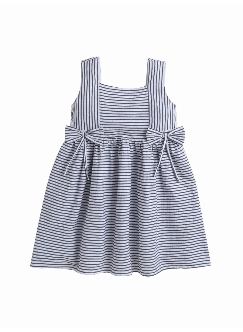 فكتور اند جين Girls’ Woven Striped Dress – Bow Detail Sleeveless Dress