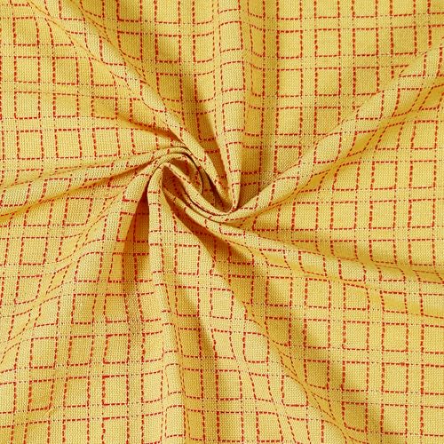RANGBHAR Handloom Cotton 210 TC Double Bedsheet Without Pillow Covers, Woven Checkered Bedcover, 90 X 100 Inch, Yellow Box - Image 5