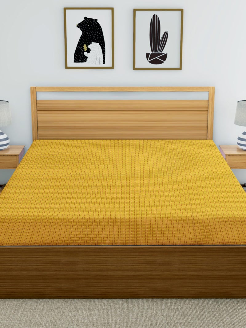 RANGBHAR Handloom Cotton 210 TC Double Bedsheet Without Pillow Covers, Woven Checkered Bedcover, 90 X 100 Inch, Yellow Box - Image 3