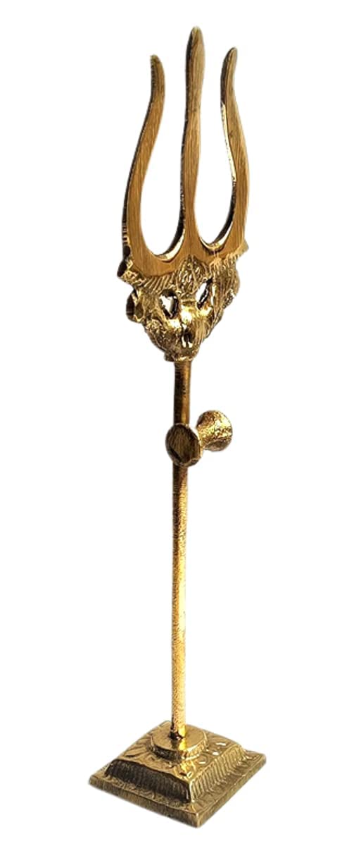 A & S VENTURES A&S Ventures Traditional Trishul (Trident) Damru with Stand Brass Statue for Car Dashboard/Puja Ghar, Temple - Image 2