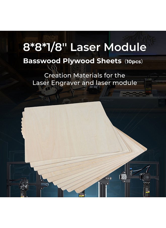 Creality 3D Laser 10pcs Module Basswood Plywood Sheets 8x8x1/8'' Wood Pieces Materials Suitable for laser Engraving and Carving DIY Projects   Home Decoration  - Image 4