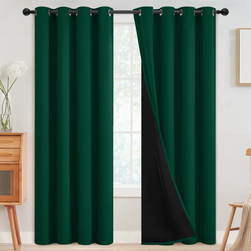 SimpleHome 100% Blackout Curtains for Bedroom,Thermal Insulated Grommet Window Drapes Room Darkening Dark Green Curtains for Living Room with Black Back,52 x 84 Inch,2 Panels - Image 1