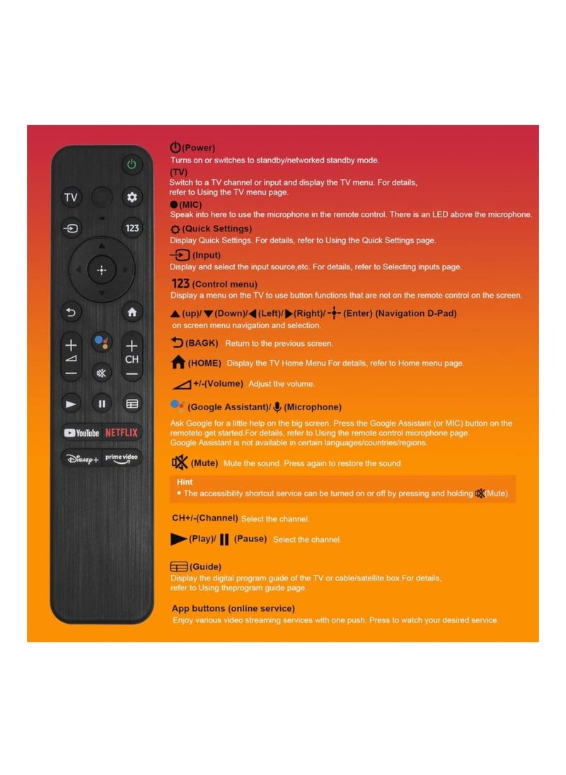 Sony Corporation - New RMF-TX800U MG3-TX800U Voice Remote Control with MIC Fit for Sony Bravia HDR LED Smart 2022 TV KD-50X85K KD-75X85K KD-85X85K XR-65X90K KD-55X80K XR-65A80K XR-55X90K XR-85X95K KD-55X85K KD-43X85K - Image 1