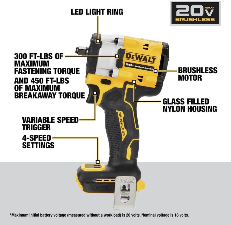 DEWALT ATOMIC 20V MAX 38 in Cordless Impact Wrench with Hog Ring Anvil Tool Only DCF923B - Image 5
