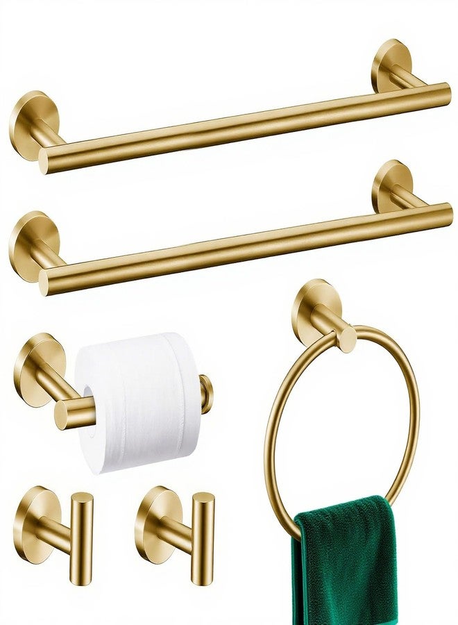 Kwanicas 6 Pieces Brushed Gold Bathroom Hardware Accessories Set, SUS304 Stainless Steel 24 Inch Bath Towel Bar Set, Round Bathroom Towel Holder Set, Towel Racks for Bathroom Wall Mounted - Image 1