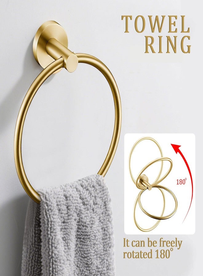 Kwanicas 6 Pieces Brushed Gold Bathroom Hardware Accessories Set, SUS304 Stainless Steel 24 Inch Bath Towel Bar Set, Round Bathroom Towel Holder Set, Towel Racks for Bathroom Wall Mounted - Image 3