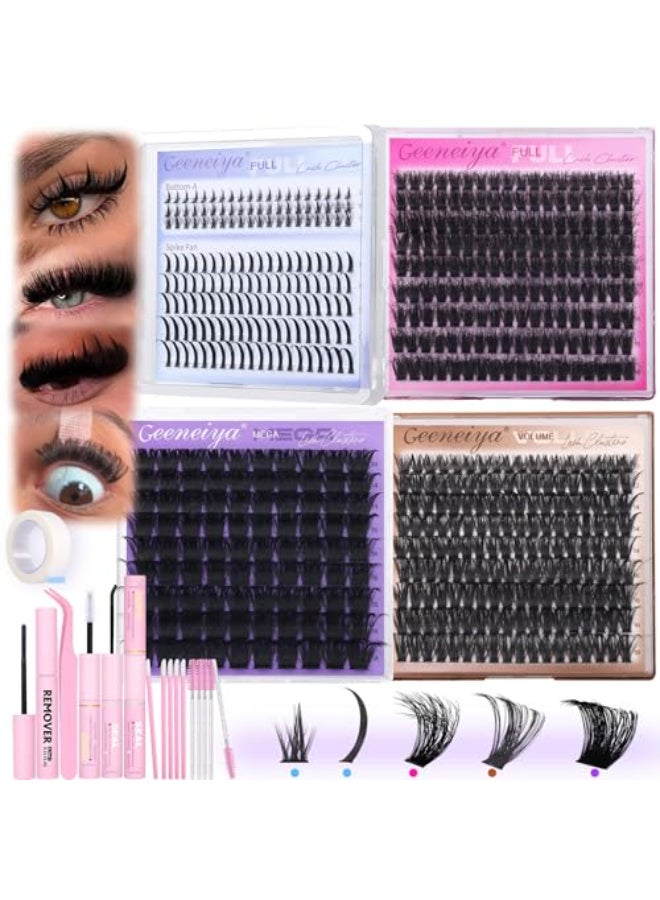 Geeneiya 5 Styles Lash Clusters Kit VolumeMegaFullBottom Eyelash Clusters Extensions with Lash Bond and Seal Remover and Lash Extension Tools for Beginners and Proficient DIY at Home Easily - Image 1