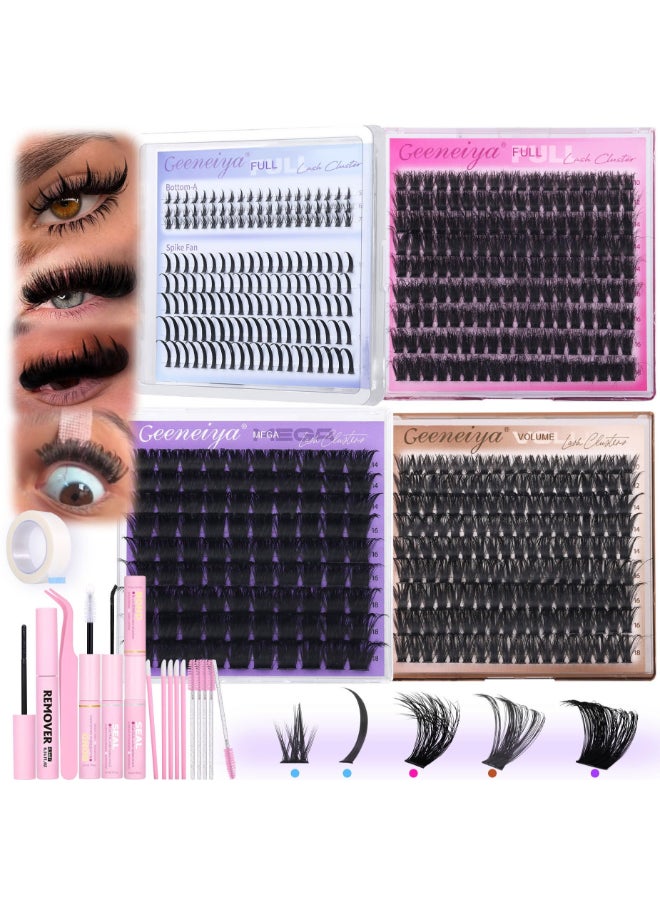 Geeneiya 5 Styles Lash Clusters Kit VolumeMegaFullBottom Eyelash Clusters Extensions with Lash Bond and Seal Remover and Lash Extension Tools for Beginners and Proficient DIY at Home Easily - Image 2