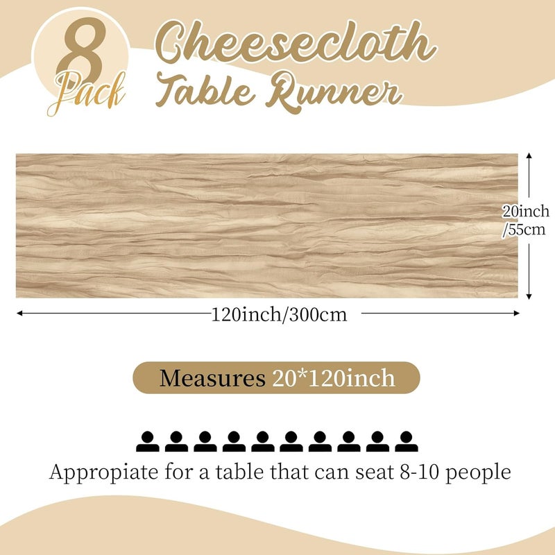Yorcari 8 Pack Beige Cheesecloth Table Runners 20x120 Inch Gauze Table Runner Cheese Cloth 10FT Beige Table Runner Rustic Sheer Runner for Wedding Birthday Party Baby Shower Table Decor - Image 2