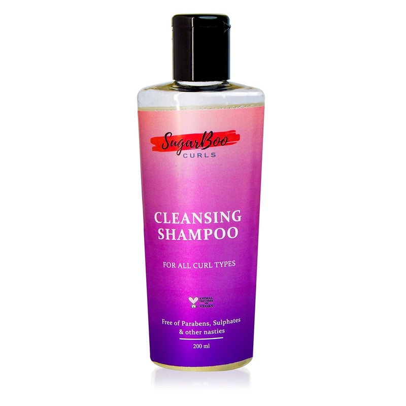 SugarBoo Curls Cleansing Shampoo 200ml for Dry Frizzy Wavy Curly Hair Vegan CG Friendly No Parabens Sulphates Other Nasties - Image 1