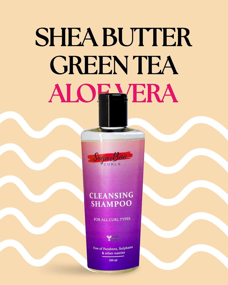 SugarBoo Curls Cleansing Shampoo 200ml for Dry Frizzy Wavy Curly Hair Vegan CG Friendly No Parabens Sulphates Other Nasties - Image 2