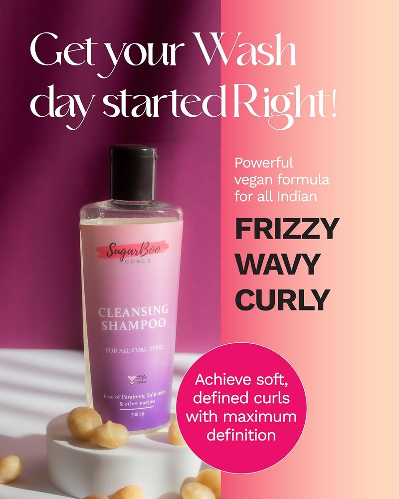 SugarBoo Curls Cleansing Shampoo 200ml for Dry Frizzy Wavy Curly Hair Vegan CG Friendly No Parabens Sulphates Other Nasties - Image 3