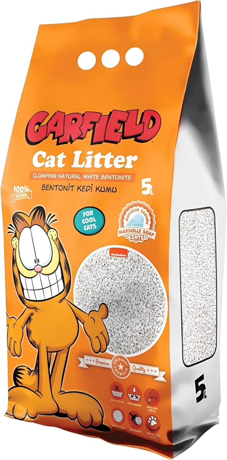 Garfield Natural Clumping Cat Litter - 100% High-Quality White Bentonite, Marseille Soap Scented, 5L - Superior Odor Control, Low Dust, Easy Scooping - Image 1
