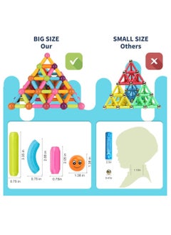Magnetic Balls and Rods Set Vibrant Color Building Blocks in Different Sizes and Curved Shapes for Kids Stacking Toys STEM Ages 3+ 100