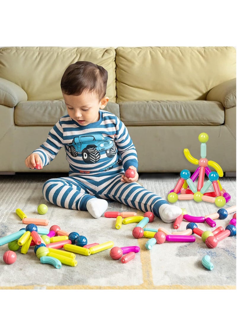Generic - Magnetic Balls and Rods Set Vibrant Color Building Blocks in Different Sizes and Curved Shapes for Kids Stacking Toys STEM Ages 3+ 100 - Image 1