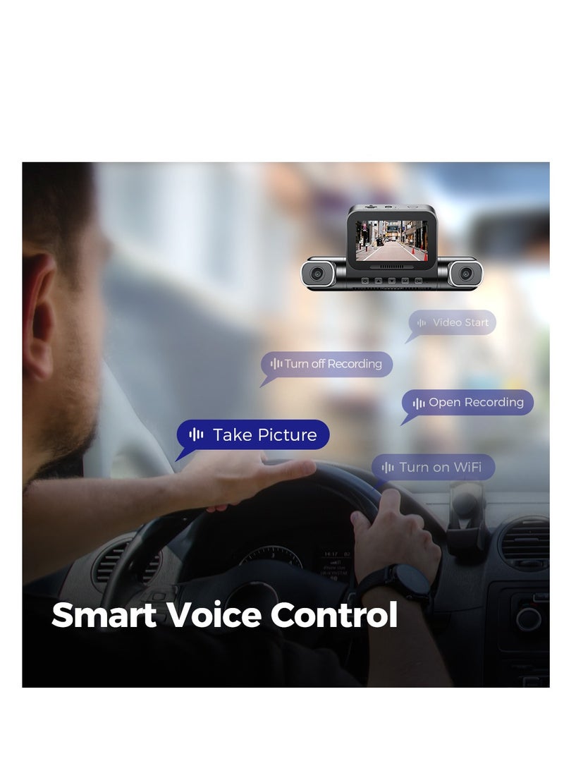 أزدوم - AZDOOM M660 Dash Cam عبارة عن مسجل كاميرا متعدد الكاميرات عالي الجودة بدقة 4K مع ميزات مثل GPS وWi-Fi وBluetooth والتحكم الصوتي وهو يدعم وضع وقوف السيارات مع الفاصل الزمني والتسجيل الحلقي - Image 1