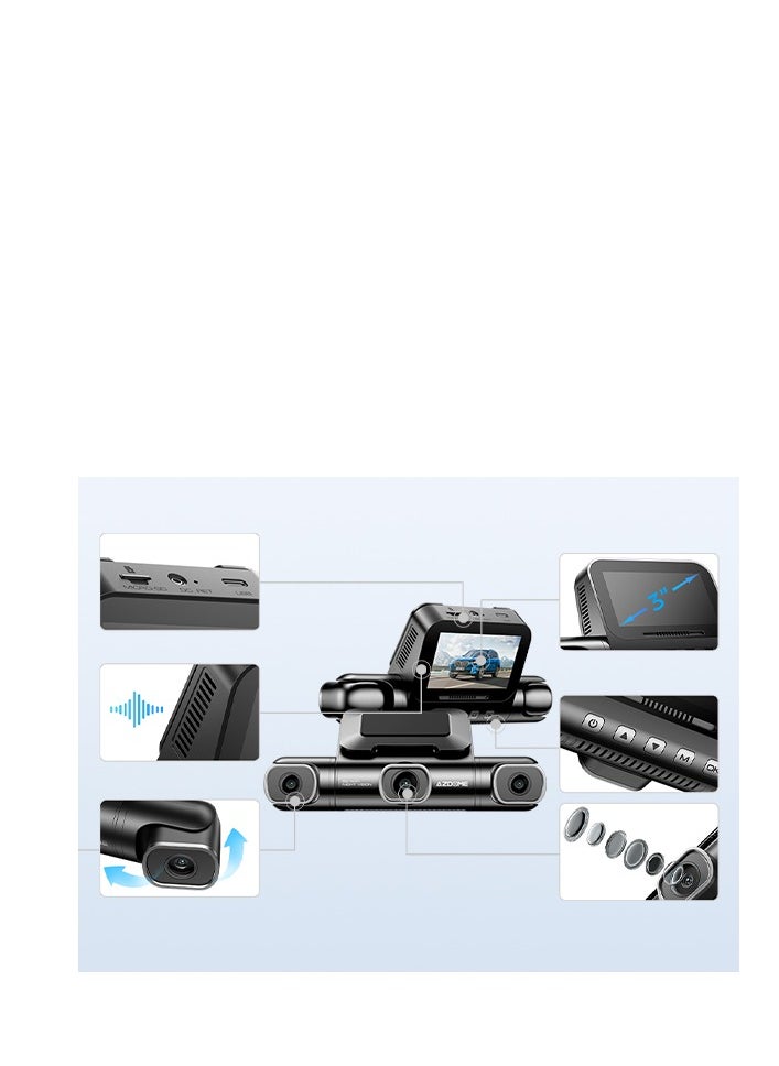 أزدوم - AZDOOM M660 Dash Cam عبارة عن مسجل كاميرا متعدد الكاميرات عالي الجودة بدقة 4K مع ميزات مثل GPS وWi-Fi وBluetooth والتحكم الصوتي وهو يدعم وضع وقوف السيارات مع الفاصل الزمني والتسجيل الحلقي - Image 1