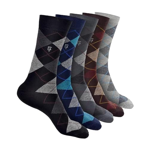FOOTPRINTS Men's Formal Organic Cotton Bamboo Odour Free Socks Pack of 5 Pairs -(Designer Argyle) - Image 1