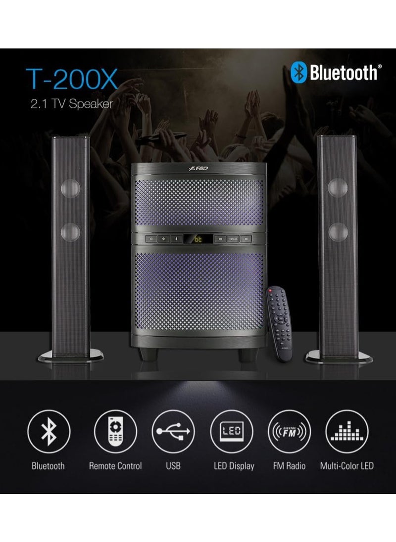 ماركة غير محددة - مكبر صوت  T200X 140 واط 2.1 قناة برج، مكبر صوت بلوتوث للوسائط المتعددة للتلفزيون مع موضوعات LED متعددة الالوان، USB، AUX، جهاز تحكم عن بعد - Image 1