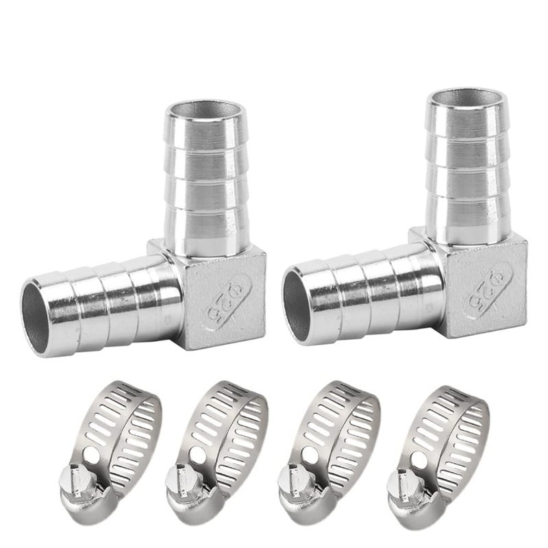 Pysrych Stainless Steel Hose Barb Fitting 90 Degree Elbow 5/8" Barbed x 5/8" Barbed Right Angle L Shaped Connector with 4pcs Hose Clamps (Pack of 2) - Image 5