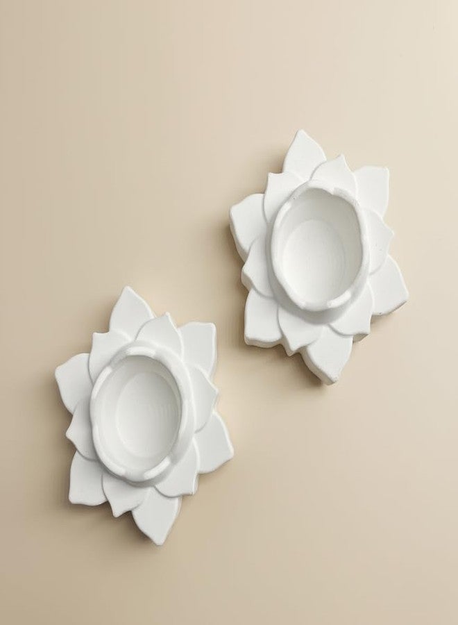 Concrete Decorative Handcrafted Lotus Tealight Holder Best for Home Decor/Special Occasion/Candle Stand for Living Room/Office Table Showcase/Dining Room Decor/Diwali Decoration (Pack of 2)(White) - Image 4