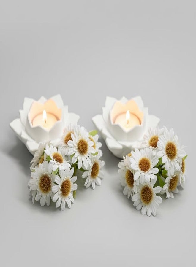 Concrete Decorative Handcrafted Lotus Tealight Holder Best for Home Decor/Special Occasion/Candle Stand for Living Room/Office Table Showcase/Dining Room Decor/Diwali Decoration (Pack of 2)(White) - Image 1