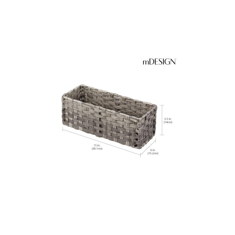 mDesign Rustic Farmhouse Woven Toilet Paper Holder Basket - Small Storage Organizer Tank Topper for Bathroom Counter or Top of Toilet - Holds 3 Rolls of Toilet Paper - Gray Ombre - Image 2