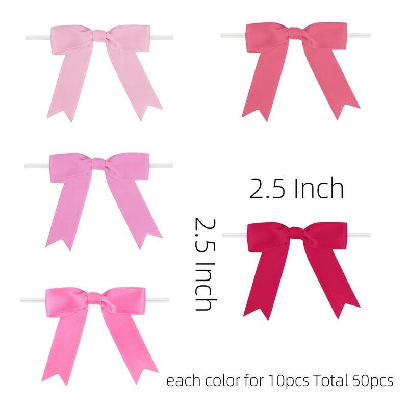 Meseey Premade Craft Bows Self Adhesive Pink Hot Pink Valentines Satin Ribbon Bows For Treat Bags Gift Wrapping Basket Wedding Baby Shower Brithday Party (Red Pink Set  2.5 Inch) - Image 2