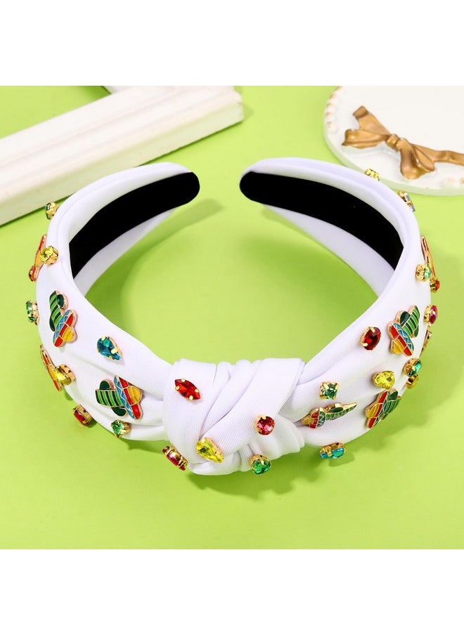 Boderier Cinco De Mayo Headband Fiesta Sombrero Avocado Cactus Headband Crystal Jeweled Knotted Headband Mexican Holiday Headband Hair Accessories Decorations Gifts (White Cactus B)  - Image 2