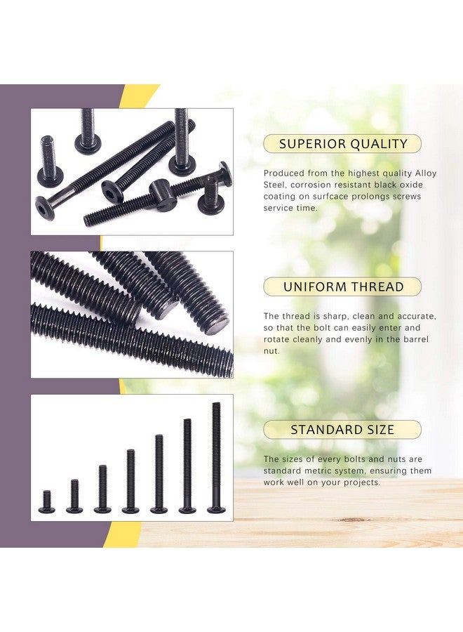 Swpeet 84Pcs Black M6 × 20/30/40/50/60/70/80mm Crib Hardware Screws Kit, Hex Socket Head Cap Crib Baby Bed Bolt and Barrel Nuts with 1 x Allen Wrench Perfect for Furniture, Cots, Crib Screws - Image 3