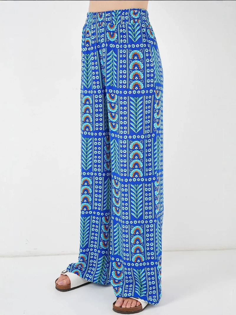 بيغ دارت بنطلون بالازو مخطط هندسي بخصر مرتفع من