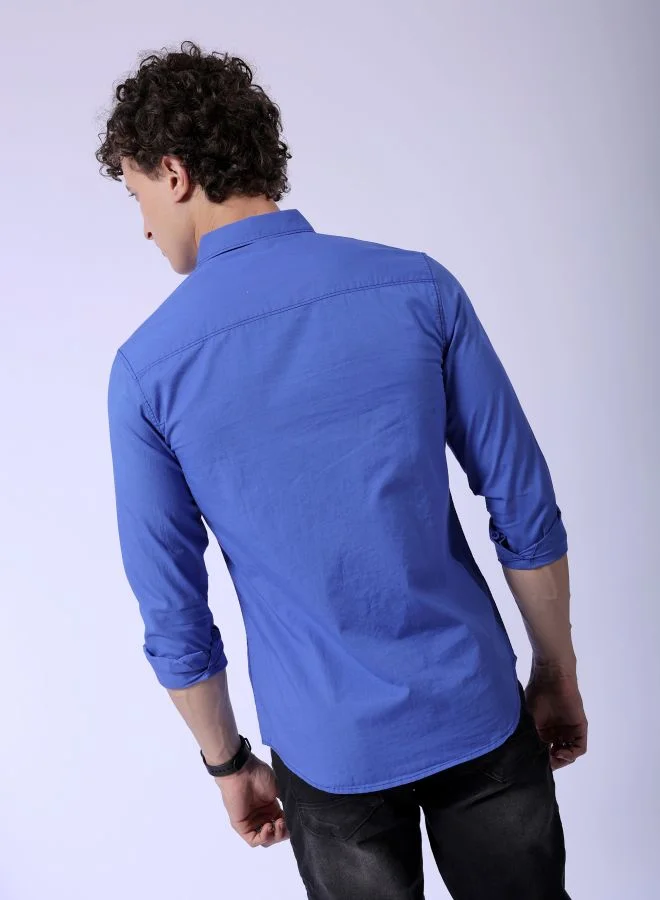 شركة المرآب الهندية Men Slim Fit Solid Full Sleeves Cutaway Collar Casual Shirt