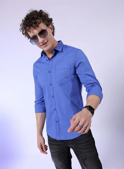 شركة المرآب الهندية Men Slim Fit Solid Full Sleeves Cutaway Collar Casual Shirt