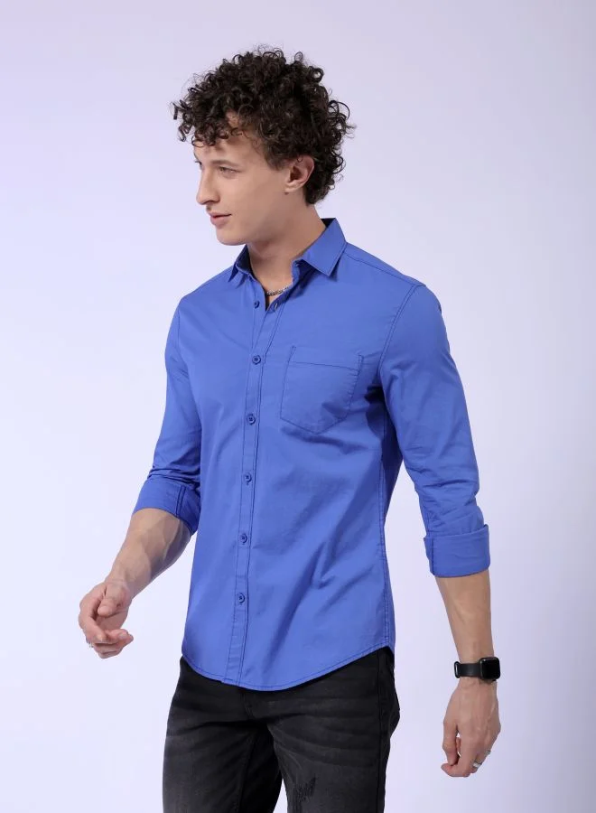 شركة المرآب الهندية Men Slim Fit Solid Full Sleeves Cutaway Collar Casual Shirt