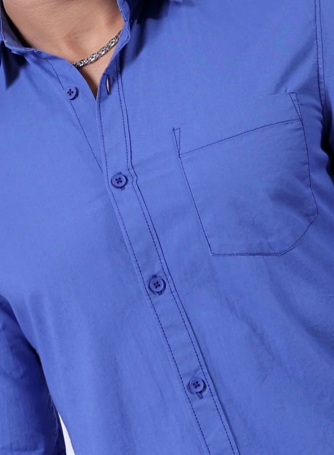 شركة المرآب الهندية Men Slim Fit Solid Full Sleeves Cutaway Collar Casual Shirt