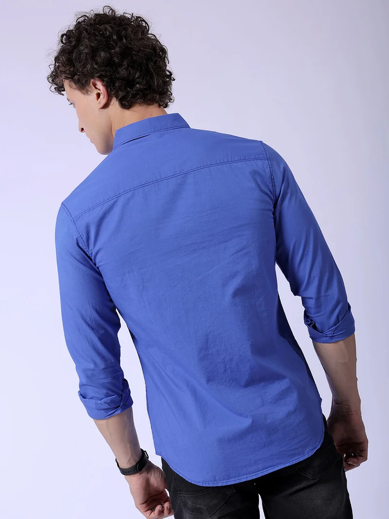 شركة المرآب الهندية Men Slim Fit Solid Full Sleeves Cutaway Collar Casual Shirt