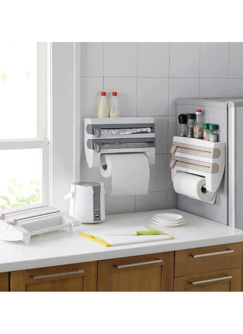 co arma - 4 in 1 Wall Mounted Paper Towel Holder, Plastic Wrap Dispenser with Slide Cutter and Tissue Roll Holder, Foil Paper Dispenser - Image 1