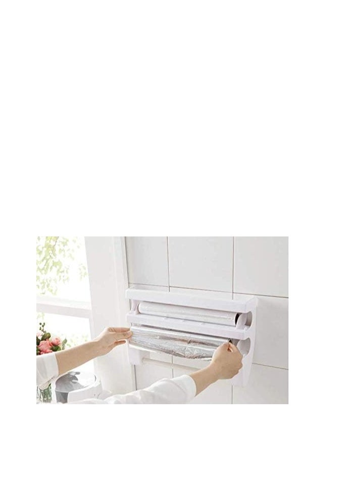 co arma - 4 in 1 Wall Mounted Paper Towel Holder, Plastic Wrap Dispenser with Slide Cutter and Tissue Roll Holder, Foil Paper Dispenser - Image 1