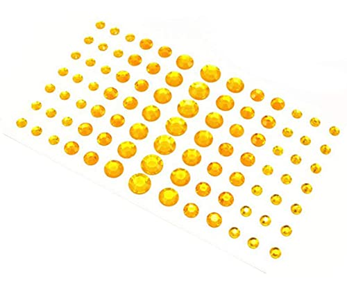 UPSTORE 91PCS 5MM8MM10MM12MM Shining Self Adhesive Craft Jewels Flatback Rhinestone Crystal Gems Stickers Eyebrow Eyeshadow Body Eyes Nails Glitter Sticker for Makeup Nightclub Stage Show Yellow - Image 2