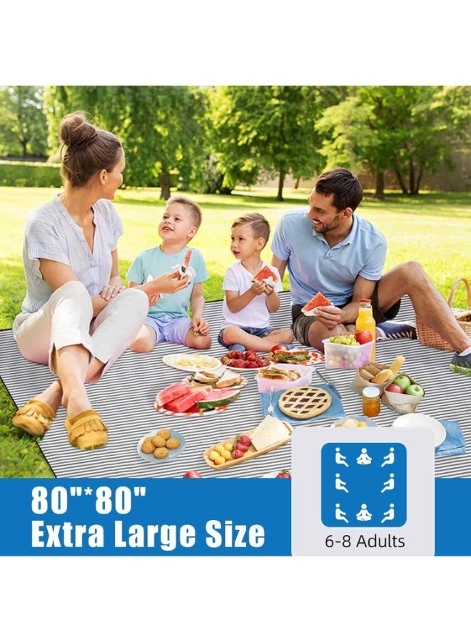 أنمي 200بطانية نزهة كبيرة جدًا مضادة للماء x200  طبقات للشاطئ والحديقة والسفر - تطوى وتنظف بسهولة 3سم - (أزرق وأبيض) - Image 2